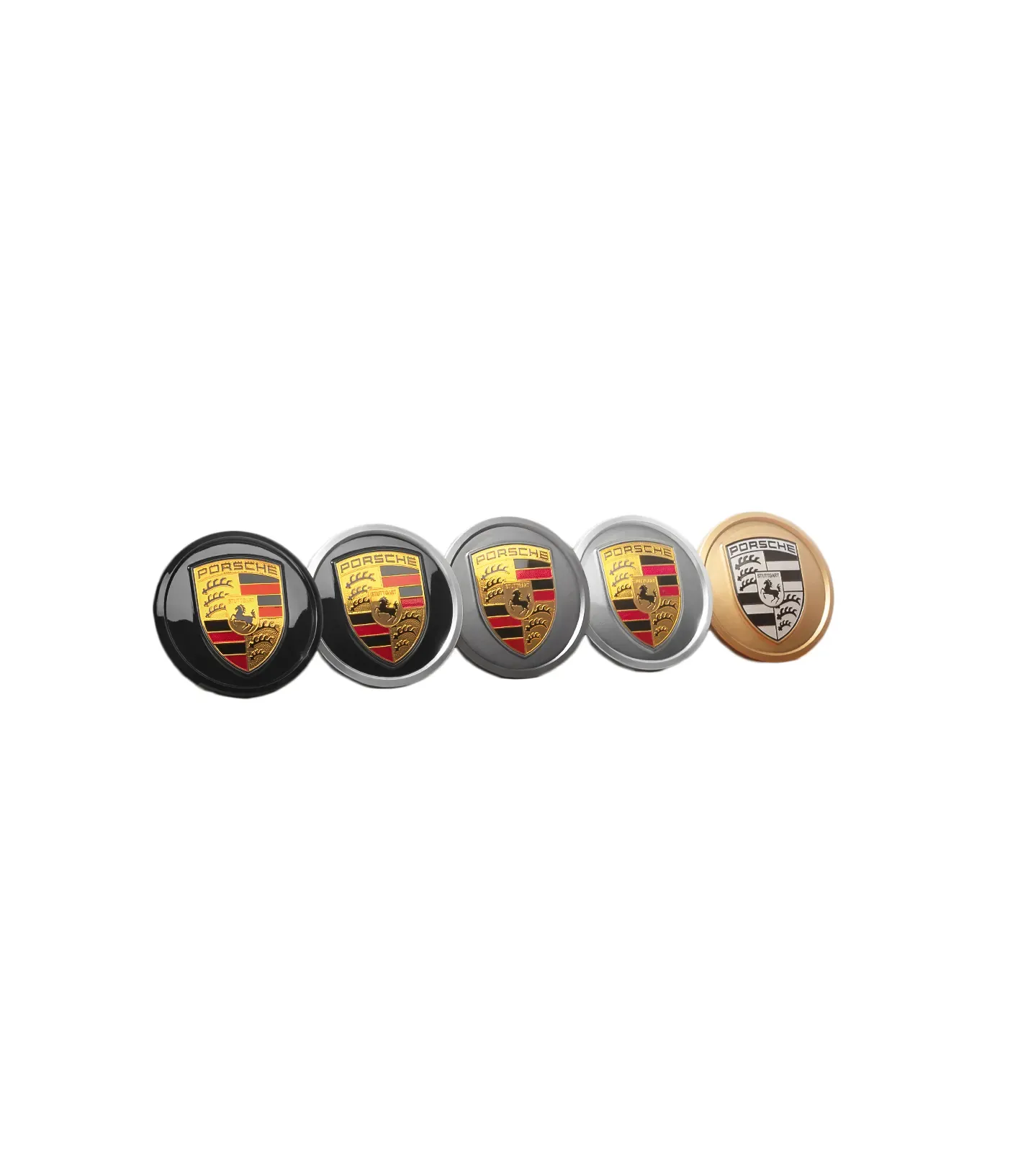 Porsche Wheel Hub Covers with Colored Porsche Crest for