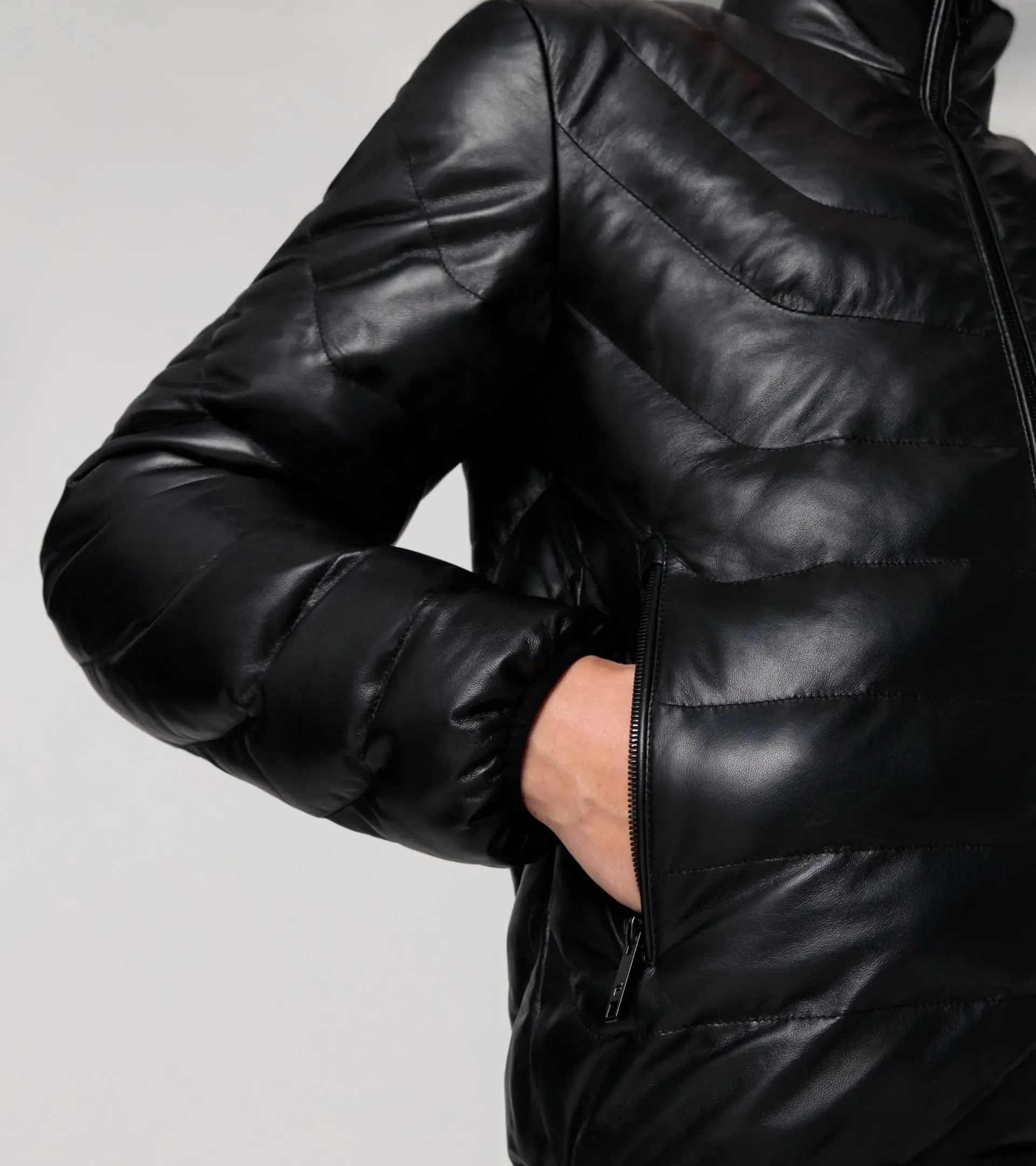 Athleisure padded leather jacket