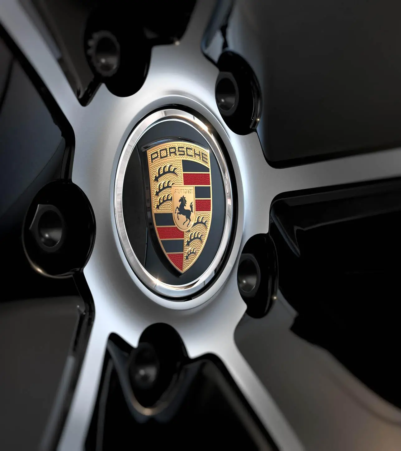 Porsche Wheel hub covers in Black (high-gloss) with colored Porsche ...